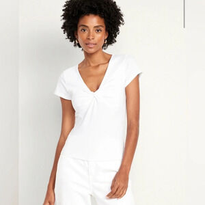 NWT Old Navy Fitted Twist Front Top, Short Sleeved, White, Medium Tall